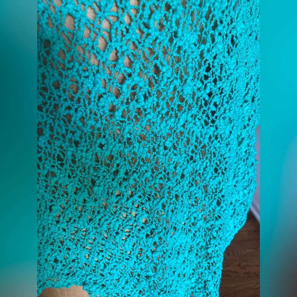 NWT Open Weave TEAL Green Short Poncho WEAR MULTIPLE WAYS Swimsuit or Dress … - Picture 7 of 11
